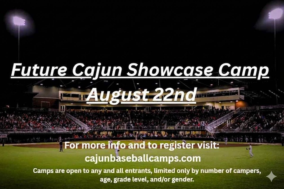 CajunBSBCamps's tweet photo. We are less than 2 weeks out from our Future Cajun Showcase Camp. Spots are limited and filling fast! Sign up and secure your spot today at https://t.co/Y7ypDI1Ptg https://t.co/DQcP65Fg30