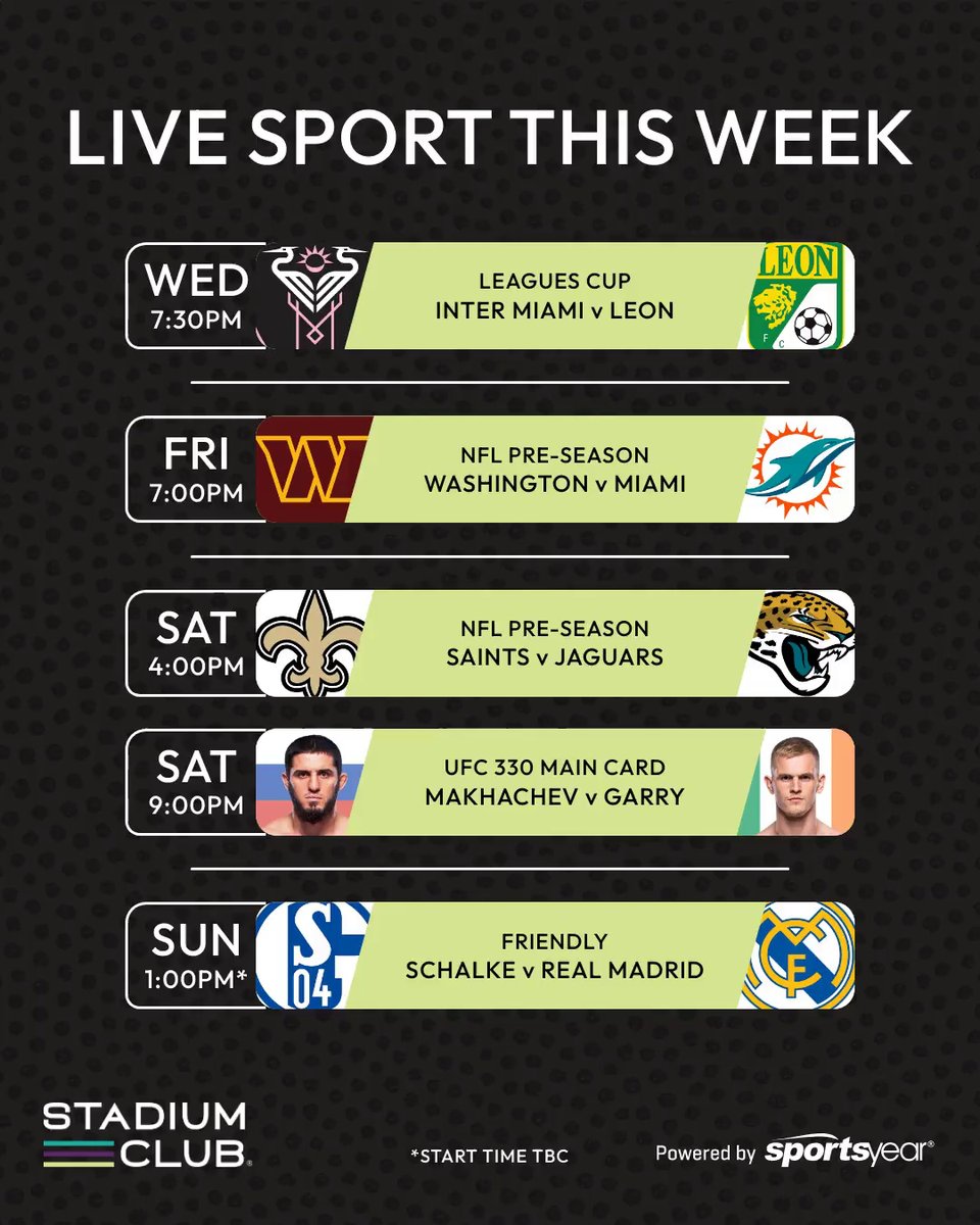 StadiumClubOrl's tweet photo. This week’s lineup is STACKED. 🏈⚽🥊⛳

NFL preseason, UFC 330, soccer, golf &amp; more—all on the big screens at Stadium Club.

Grab your crew, pick your game, and catch every moment with us. 🍻

Reserve your table at the link in bio. https://t.co/vp7M9VFW6I