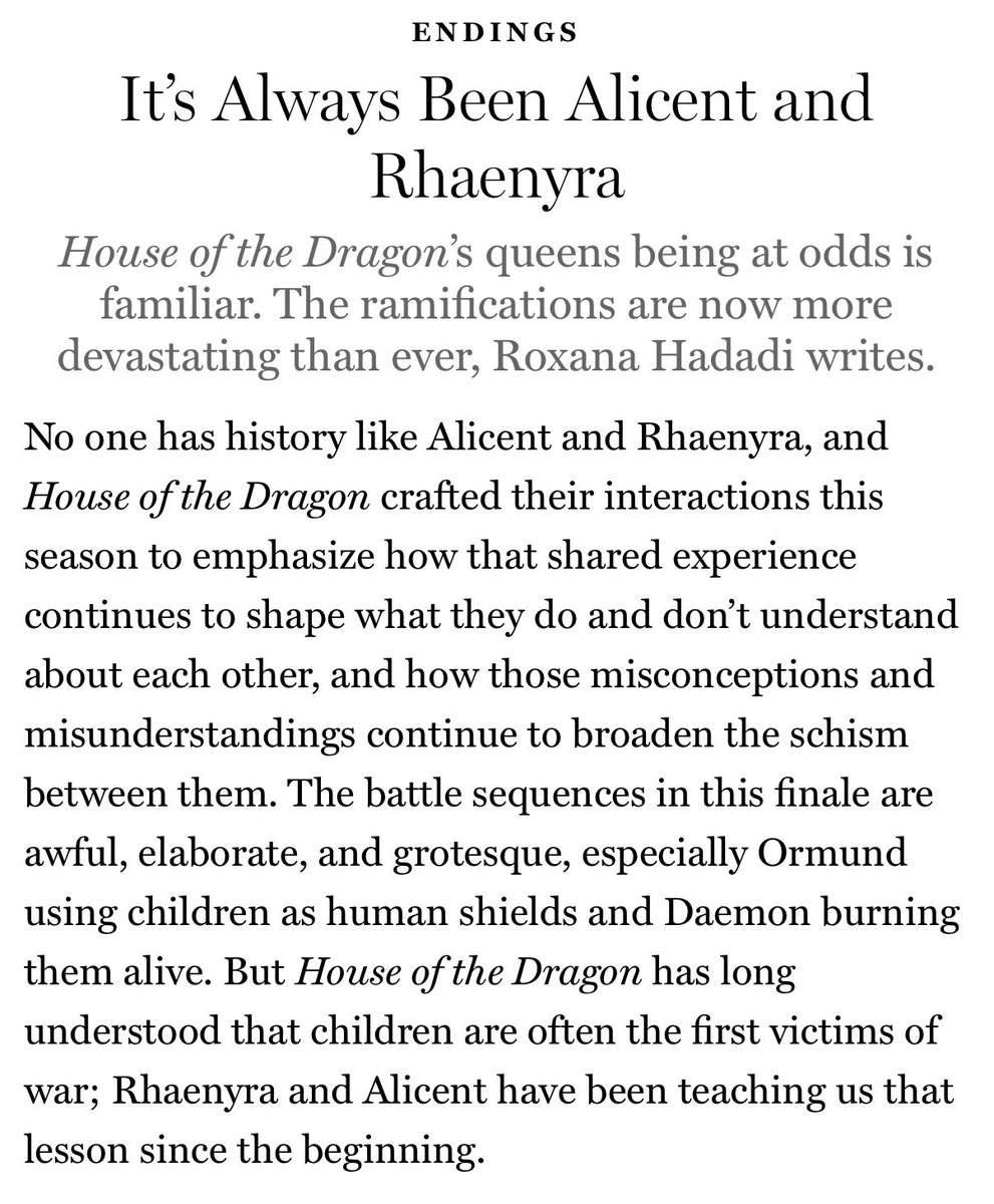 toutestt's tweet photo. “House of the Dragon has long understood that children are often the first victims of war; Rhaenyra and Alicent have been teaching us that lesson since the beginning.” 

This one pierced right through me https://t.co/cMddbItdG7