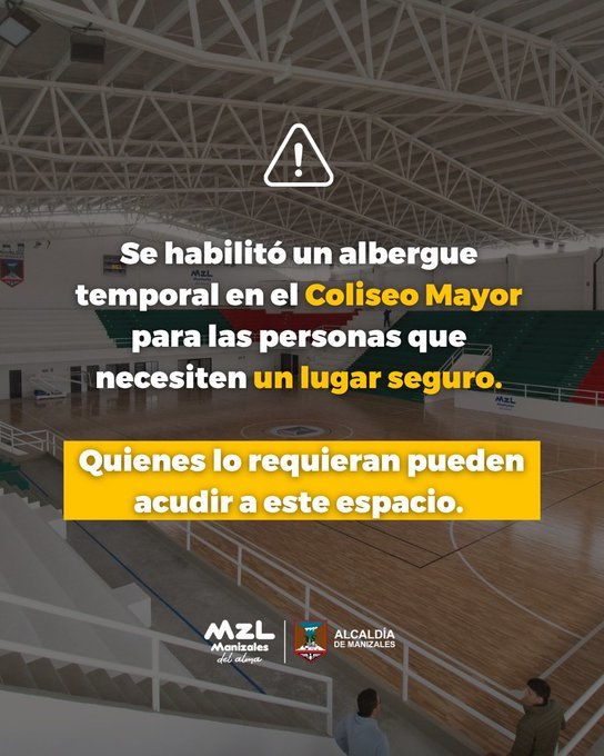Teleantioquia's tweet photo. En Manizales fue habilitado un albergue temporal en el Coliseo Mayor para las personas que necesiten un lugar seguro tras el sismo registrado en la mañana de este lunes. https://t.co/sVUD7ApMwM