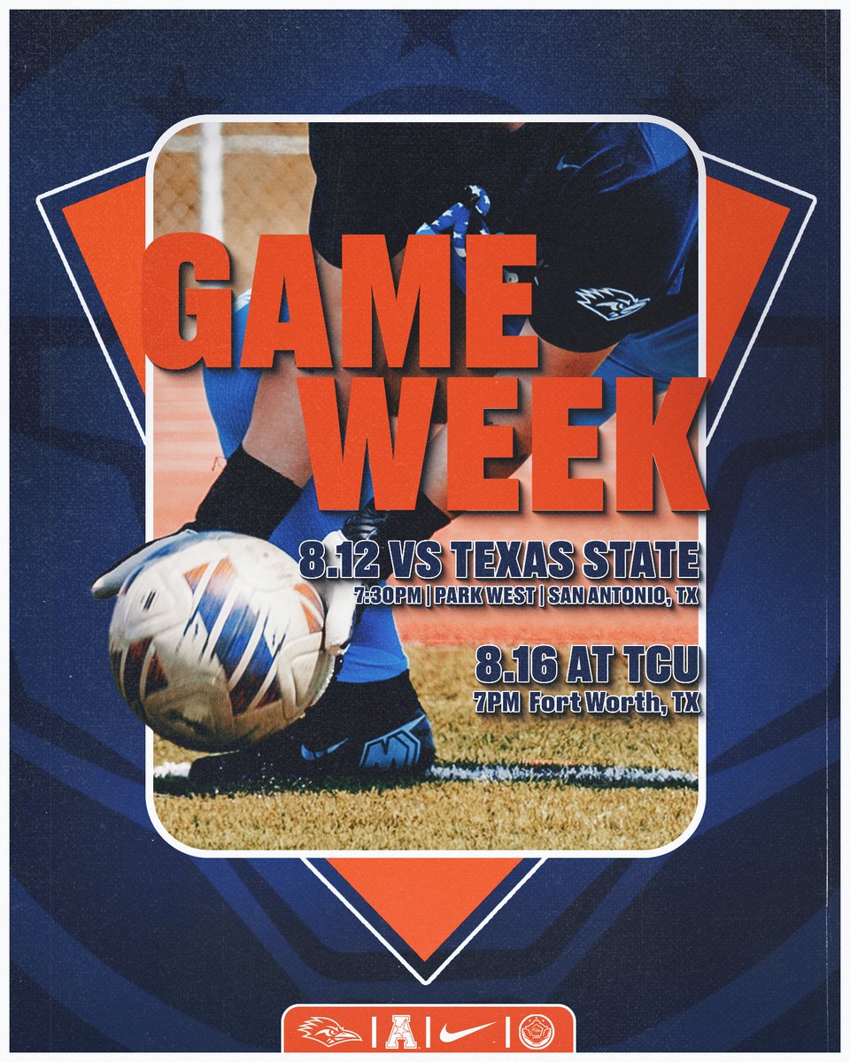UTSAWSOC's tweet photo. 🗣️Roadrunners play soccer this week!🗣️

The 2026 season officially kicks off with 2 big in-state matchups! Get your tickets for Wednesday's Battle for I-35 and Championship Celebration opener at Park West 👇

🎟️: https://t.co/gcurtzNeJ0

#BirdsUp🤙 | #UTSADNA | #LetsGo210 | #DND https://t.co/FP0elyIfB9