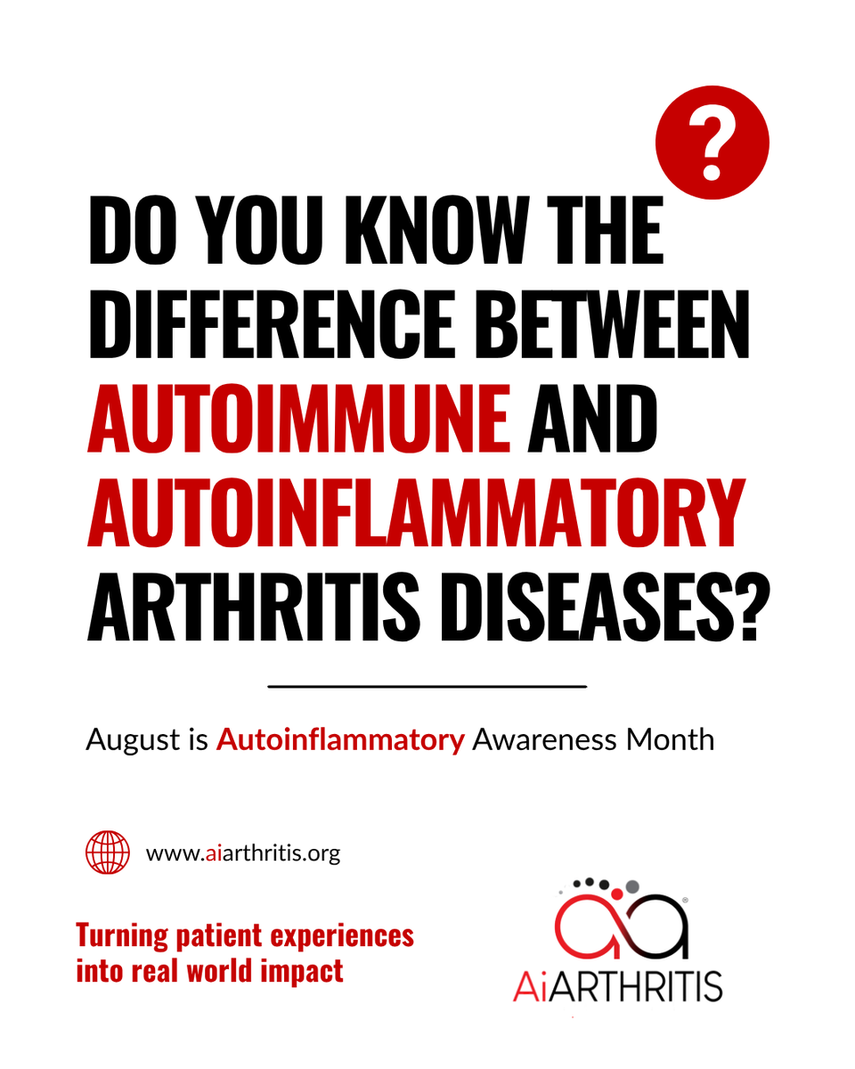IFAiArthritis's tweet photo. August is autoinflammatory awareness month - Did you know most people don't know what autoinflammatory means?
Do you know the difference or live with an autoinflammatory arthritis disease? Tell us in the comments.
#AiArthritis #Autoimmune #Autoinflammatory #AutoinflammatoryAwareness