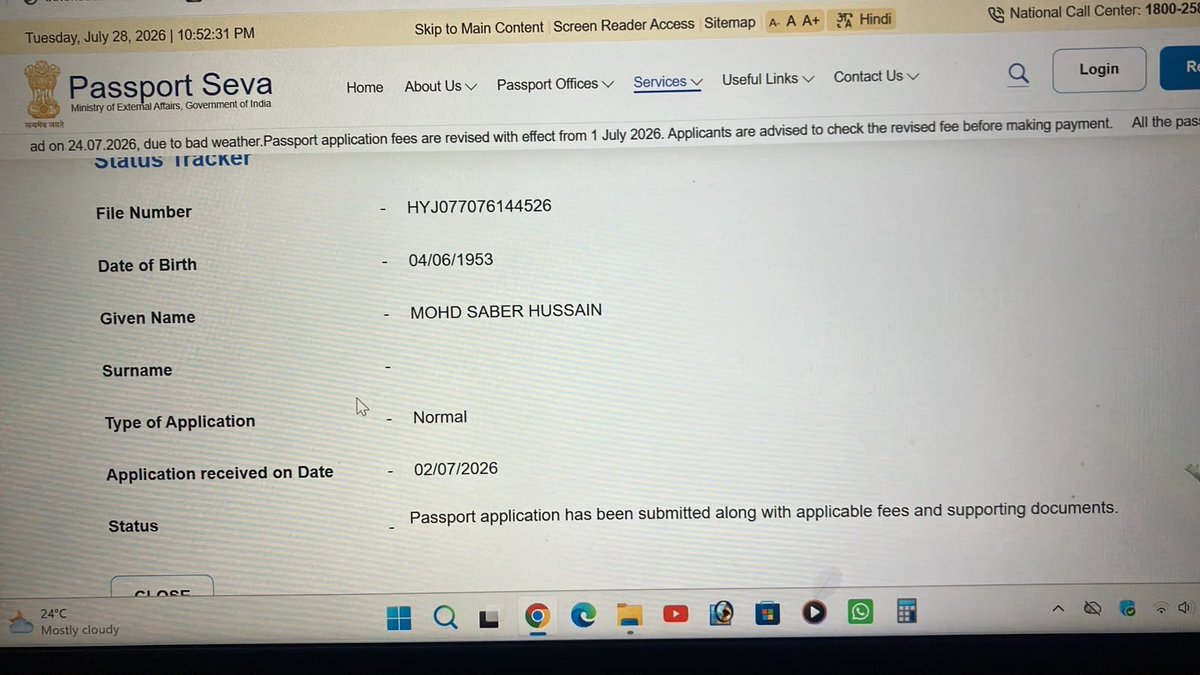 Journohyd's tweet photo. @rpohyderabad passport application has been pending for almost a month. All required documents have been submitted, and there is no deficiency from my side. Police verification will also be completed as required. (1/2) https://t.co/FHXIoaMPJO