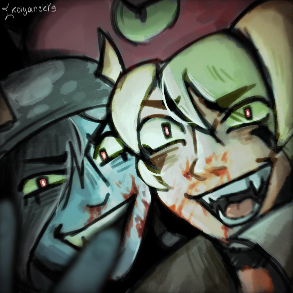 kolyanckis's tweet photo. oh Okey... Penny × Chester. ‼️ fake blood, not ship. 
#dijital #blawlstars #penny #Chester https://t.co/nEWWgSNy4p