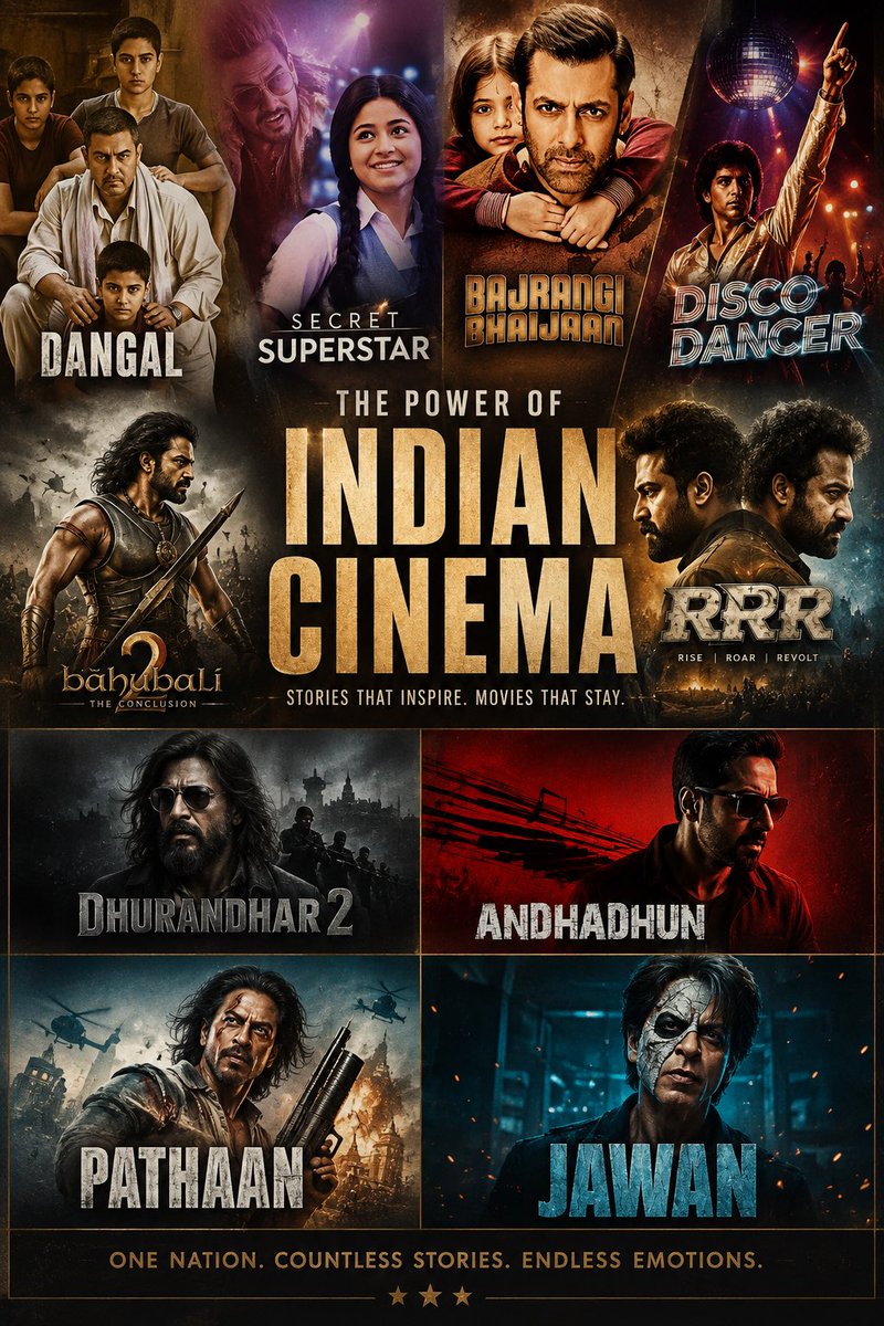 pulseArena01's tweet photo. Top 10 Indian Movies With Highest Overseas Collection:-
1. #Dangal ~ 258 Million Dollars
2. #SecretSuperstar ~ 136 Million Dollars
3. #BajrangiBhaijaan ~ 82 Million Dollars
4.#DiscoDancer ~ 76 Million Dollars
5. #Bahubali2 ~ 63 Million Dollars
6. #RRR ~ 53 Million Dollars
7. #Dhurandhar2 ~ 52 Million Dollars
8. #AndhaDhun ~ 49 Million Dollars
9. #Pathaan ~ 49 Million Dollars
10. #Jawan ~ 47 Million Dollars
In your opinion, how much will *#king *#Ramayana* and *#Varanasi* earn?