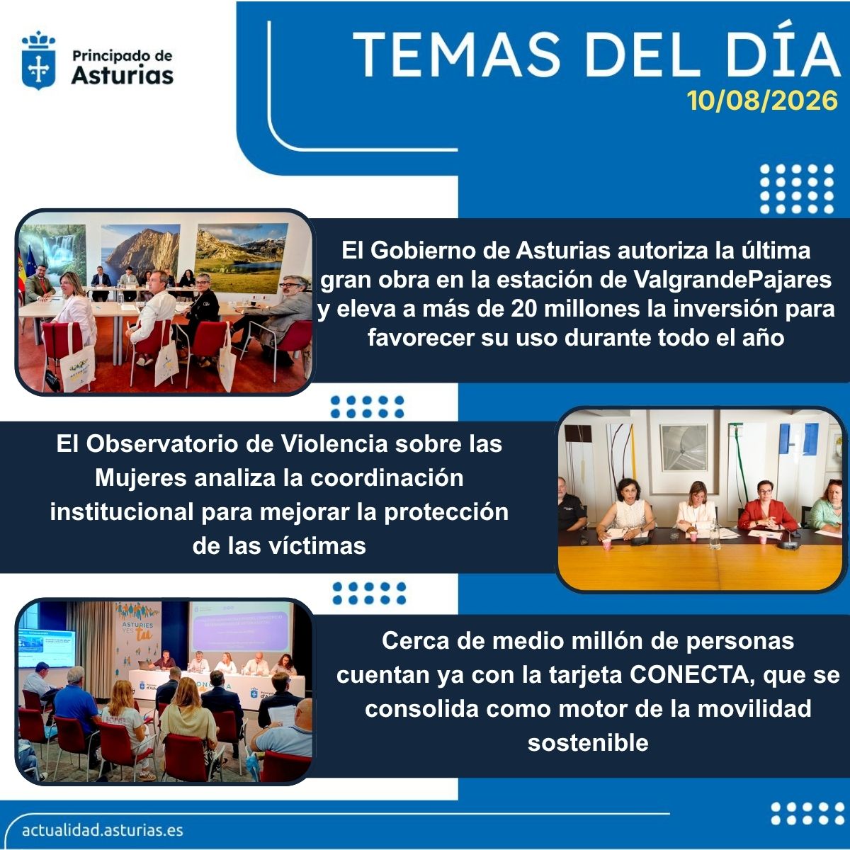 GobAsturias's tweet photo. #Temasdeldia
🏔️ Más inversión para seguir aprovechando el potencial de Asturias durante los doce meses del año.
 🤝 Trabajo conjunto entre administraciones para reforzar la respuesta ante situaciones de especial vulnerabilidad.
 🌱 Cada vez más personas apuestan por formas de transporte más sostenibles y accesibles.
🔎 Más información en https://t.co/Aicy0PO9hx