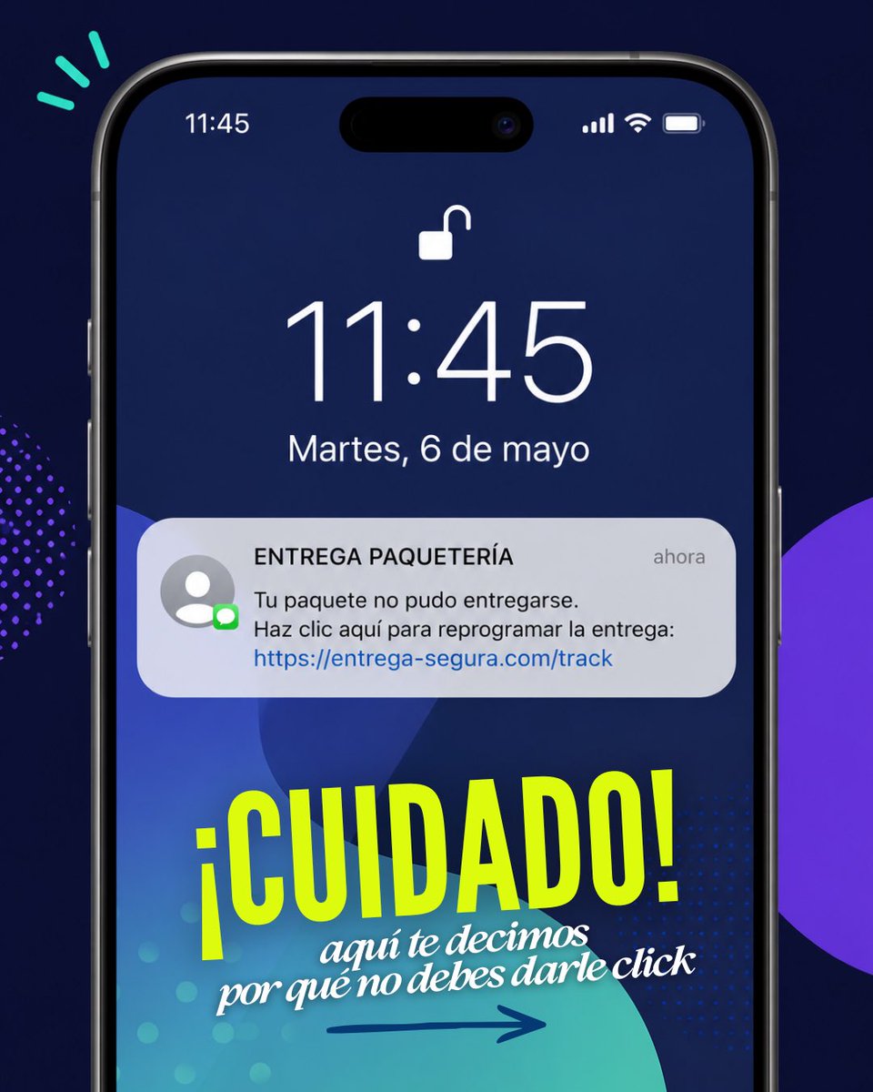 INFONLMX's tweet photo. ¿Recibiste un mensaje como este? Detente un momento.

Los ciberdelincuentes suelen utilizar mensajes sobre paquetes, premios o cuentas bloqueadas para hacer que des clic en enlaces fraudulentos. Un clic puede poner en riesgo tu información personal. Protege tus datos.

#InfoNL 
#ProtecciónDeDatosPersonales
#DatosPersonales