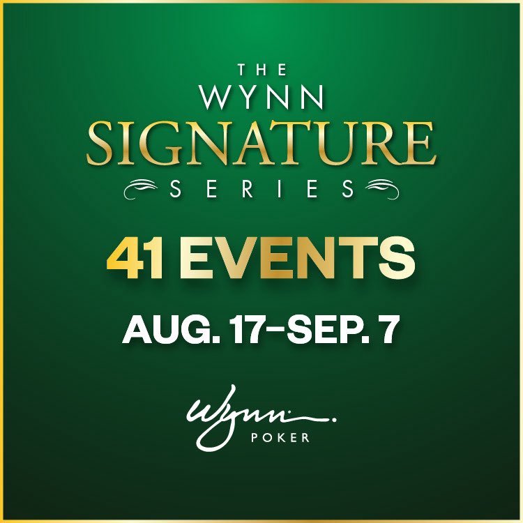 WynnPoker's tweet photo. Join us a week from today for the start of the Wynn Signature Series!

41 Events across a wide variety of disciplines.

View Full Schedule: https://t.co/Q4s2di78JT https://t.co/8JYk223I0s