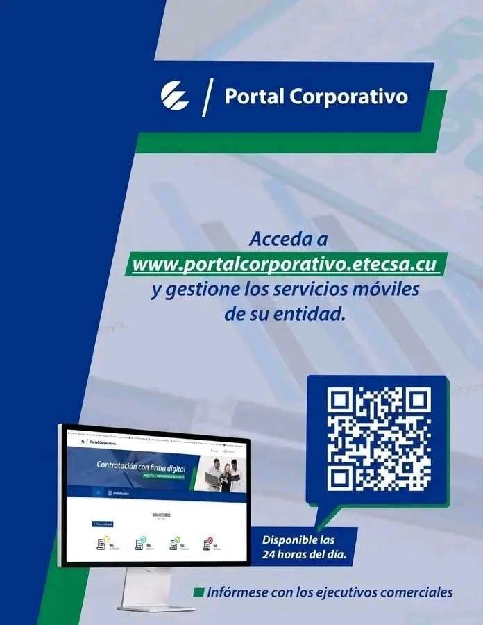 YelinReyes's tweet photo. #PortalCorporativo ideal para gestionar desde la comodidad de su entidad sus servicios móviles y tramitar sus demandas con @ETECSA_Cuba 
#TransformacionDigital https://t.co/IRt9oUsERs