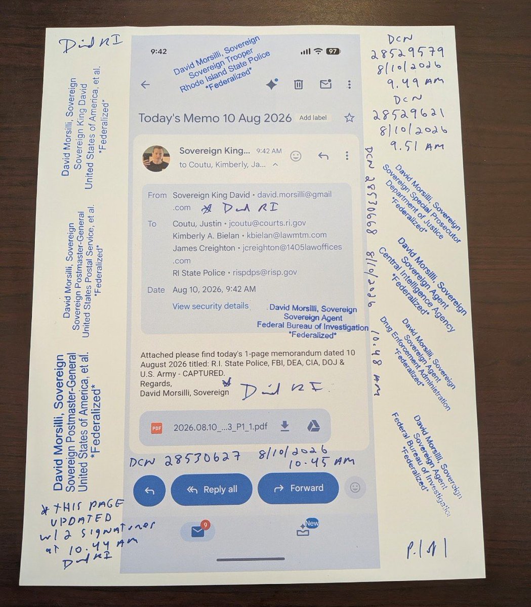 davidmorsilli's tweet photo. @USArmy @SecWar @GovDanMcKee @RIJudiciary @RISenate @RIHouseofReps @RITreasury @RISecState @AGNeronha @USAO_RI @warwickripd @ProvidenceRIPD @FBI @DEAHQ @RIStatePolice @USMarshalsHQ @SecretService @CIA @ripolicechiefs @MFA_MKD @NatlGovsAssoc
Today's Memo 10 Aug 2026
P1/1 &amp; E1/1 https://t.co/QEe8vC23mI