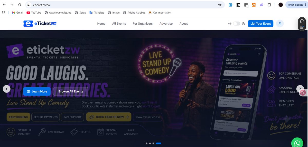Munyah_Wacho's tweet photo. Hie guys, I'm just here to announce that I built a ticket listing (selling) platform and now I'm officially launching it. It's basic, very useful, reliable and secure. You can browse it here: https://t.co/ArMCMrFC8F

Listing your Events is FREE! We retain %10 of every ticket purchased on out platform. For now it's suitable for musical events, standup comedy, sports, marathon, conference, Festivals and Exhibitions. 

Our promise: We don't just list tickets, we push them too. I will promote and 'agenda' every event list, as well as site wide SEO so that your events appear on top on search engines. Our first sign up was @MarceyMabel for her book launch, next is @MudiwaHood 's upcoming album launch (Dhara Remadhara). Supportded payment methods include: Ecocash, InnBucks, VISA Card, Mastercard, Paynow, Stripe, Omari and ZIPIT.

Both creators and buyers, you are welcome to use the platform. Check threads 2 & 3 for more images:

📲: 0773 909 307
📩: info@globalspaceweb.co.zw
📍: Shop C3, Cyrus Mall, Cnr Mbuya Nehanda and Speke (Opposite Chicken Slice).

*The App also have a gate management system to scan and verify tickets.