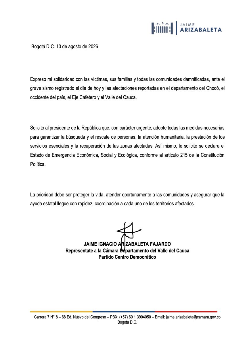 jarizabaletaf's tweet photo. Solicito al gobierno nacional que declare el estado de emergencia económica, social y ecológica, conforme al artículo 215 de la Constitución.

De igual forma, solicito a los alcaldes de Medellín y Bogotá que ayuden a Cali con rescatistas.

No hay espacio para divisiones políticas https://t.co/bs0uU2YxXR
