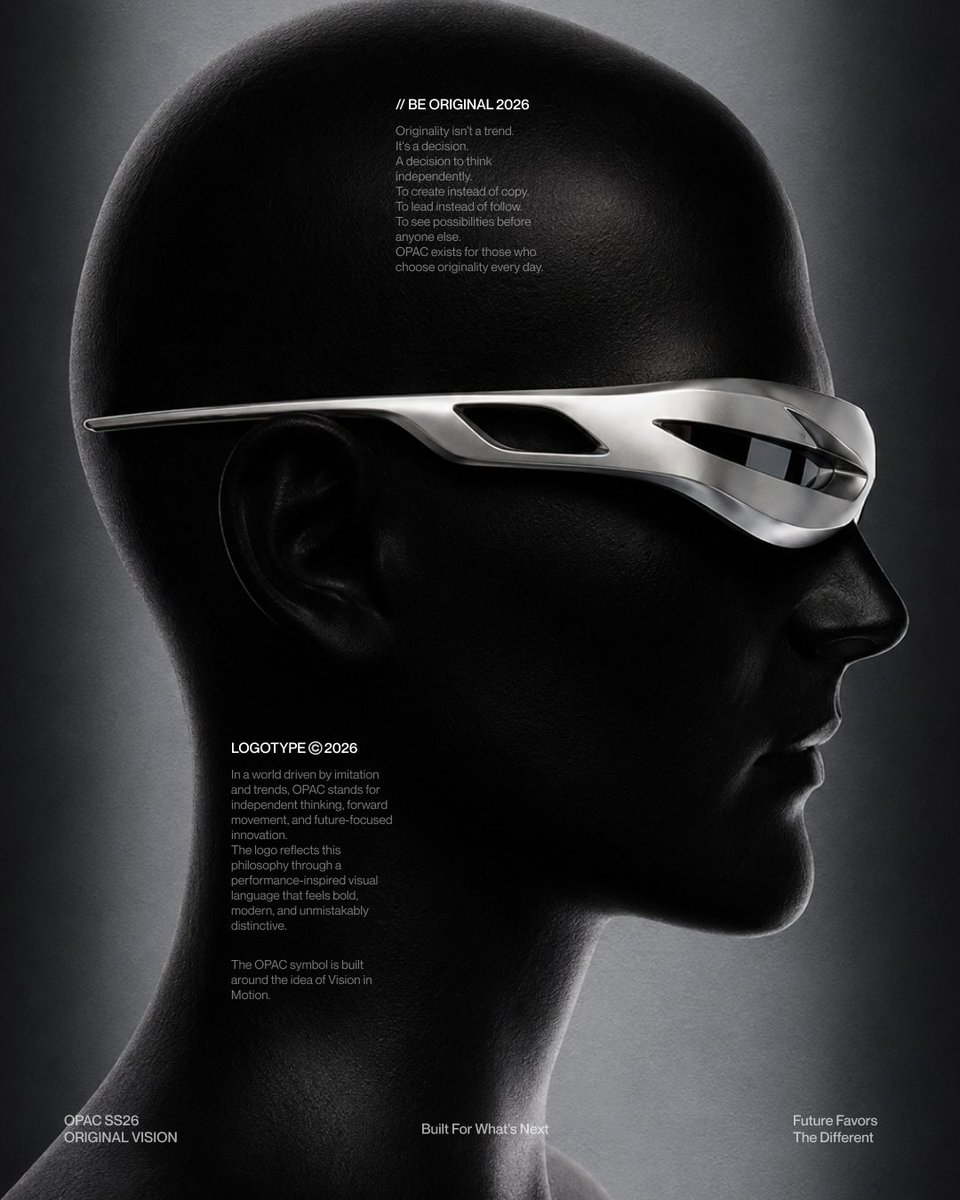 futurethingsco's tweet photo. Designed a bold new identity for OPAC™ — a future-facing eyewear brand built around originality, movement, and performance.

BE ORIGINAL.

Looking to build a brand that stands out?
Let’s create it — FTC Studio.
#BrandIdentity #BrandDesign #FTCStudio https://t.co/Lu87gYIxGd