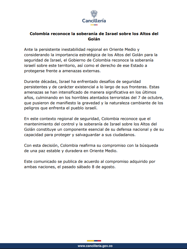 restitutorII's tweet photo. 🇸🇾🇮🇱🇨🇴
Golan: La Colombie reconnaît la souveraineté d’Israël sur le plateau du Golan. https://t.co/mkmLaOXzRV