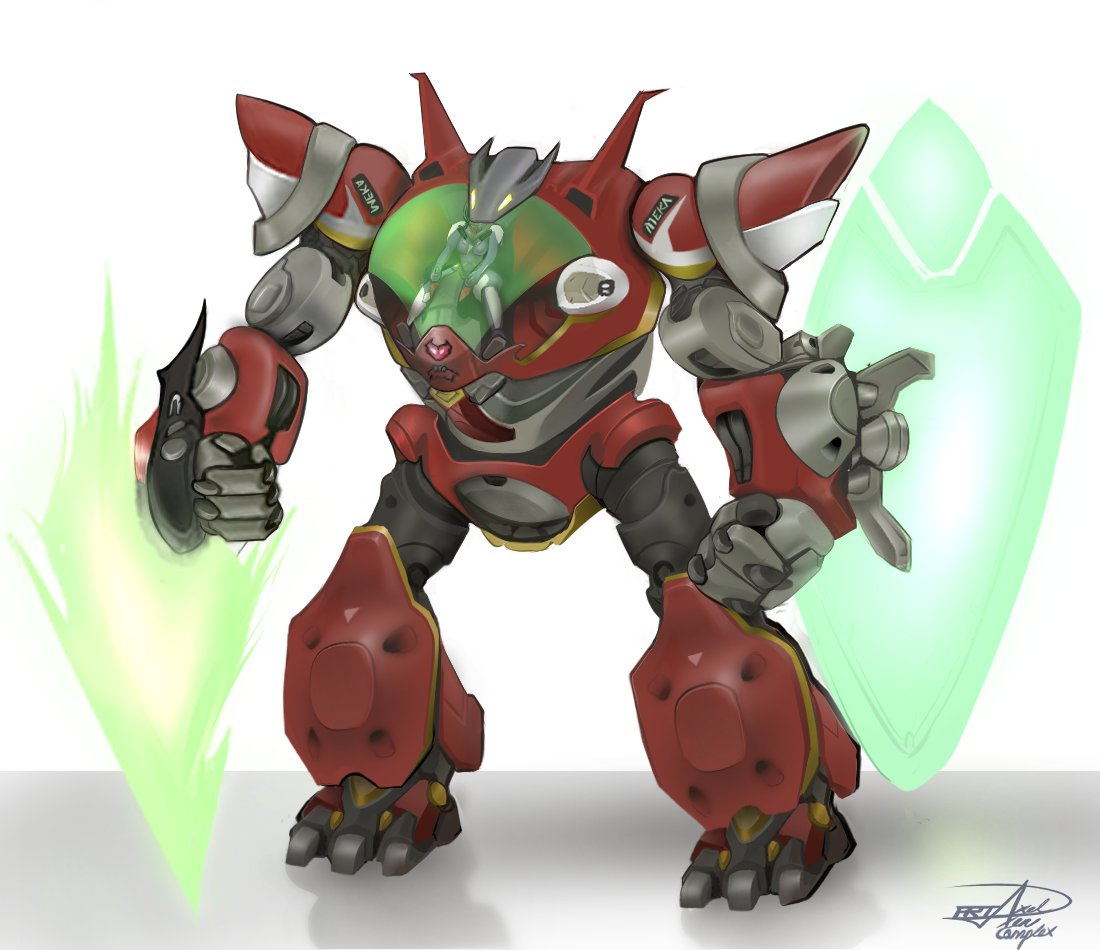 Daxencomplex's tweet photo. Some redesigns of Dmon's Mech I did before the release, trying to predict the look, now I have another one that's better, gonna post it too once is more polished, meanwhile gonna add an speedpaint of this later. 
#overwatchfanart #fanart #digitalart #mechdesignㅤㅤㅤ https://t.co/z09X0qkfvF