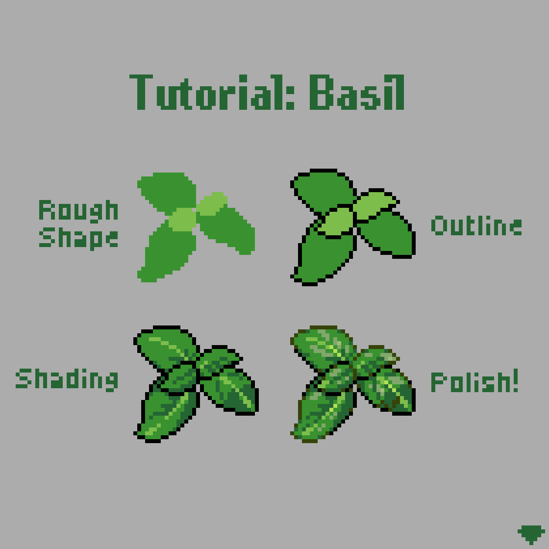 mirrutatep's tweet photo. Quick mini-tutorial on how I drew some basil

#pixelart https://t.co/wHBmPM6ac7