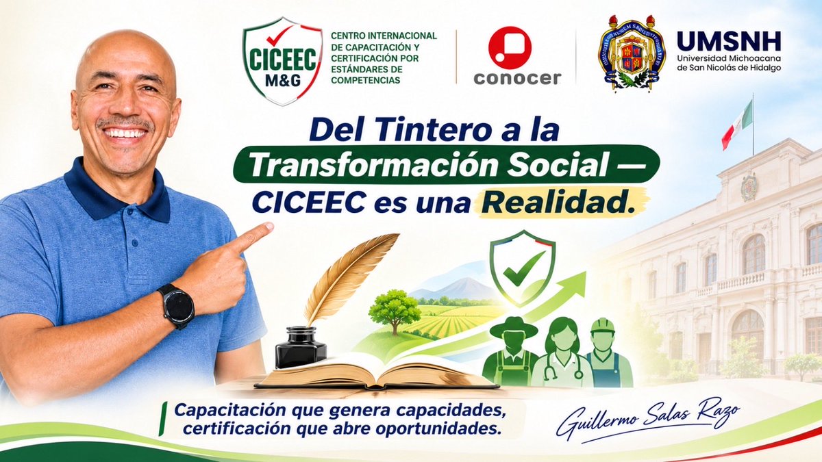 _memo_salas's tweet photo. 🎓 ¿El conocimiento vale menos porque no nació en un aula?
👨‍🌾 Hay quienes no tienen un título, pero **saben hacer**.
CICEEC busca reconocer, evaluar y certificar esa experiencia.

https://t.co/vxQkw6fWCm

@UMSNH_Oficial 
@cicumsnh 
@UMSNH 
@ICTI_Mich 
@GobMichoacan https://t.co/uyOclPjPHB