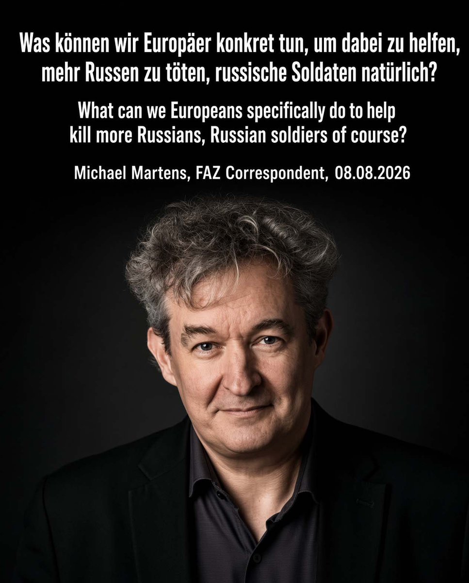 RusEmbUSA's tweet photo. Remarks by Michael Martens, working for the liberal globalist mouthpiece Frankfurter Allgemeine Zeitung (FAZ), at a press conference in Serbia, asking Zelensky how Germany could help his regime “to kill more Russians”, is a Freudian slip echoing current German leaders’ dreams of a “fourth reich” and a cynical calculation to wage a war with Russia to the last Ukrainian, while promoting Russian-American confrontation.

This adventure will end up the same way as the Hitler’s regime. Ignoring history lessons will cost warmongers dearly, as they are toying with the new “Drang nach Osten” (onslaught to the East) instead of eternally repenting for the mass atrocities and genocide committed by Germany in the occupied territories of Russia and other parts of the Soviet Union.

Great powers that were allies in WWII 🇷🇺 🇨🇳 🇺🇸 should condemn and stop these crazy plans of Hitler-Goebbels followers so as not to allow them to bring the world again into the abyss of xenophobia and Russophobia and calamities, sending a strong signal that they don’t have a single chance.