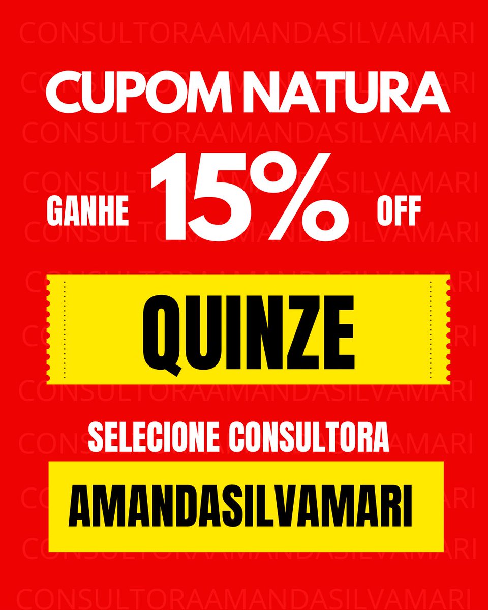 querdescontvem's tweet photo. DESCONTO NATURA PRA VOCÊ! 🎉

👉 Selecione a consultora AMANDASILVAMARI 💁‍♀️
⚡️ Dica: o cupom só funciona se estiver selecionada como sua consultora!

🛒 Corre lá: https://t.co/L0wIADfDic
e garanta o seu desconto!

#descontonatura #cupomnatura #perfumenatura https://t.co/g7Z30xidFn