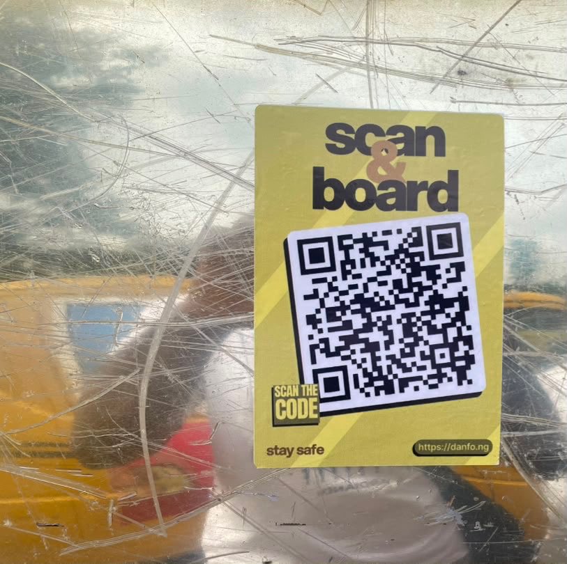 _holadimeji_'s tweet photo. I was in Unilag today and saw this sticker on literally almost every danfo buses at the bus park in the school, I was curious so I scanned.
I was going to yaba, after I scanned I could see the information about the bus!!!I mean the plate number, drivers route…..see more https://t.co/ULIt3GGjmn