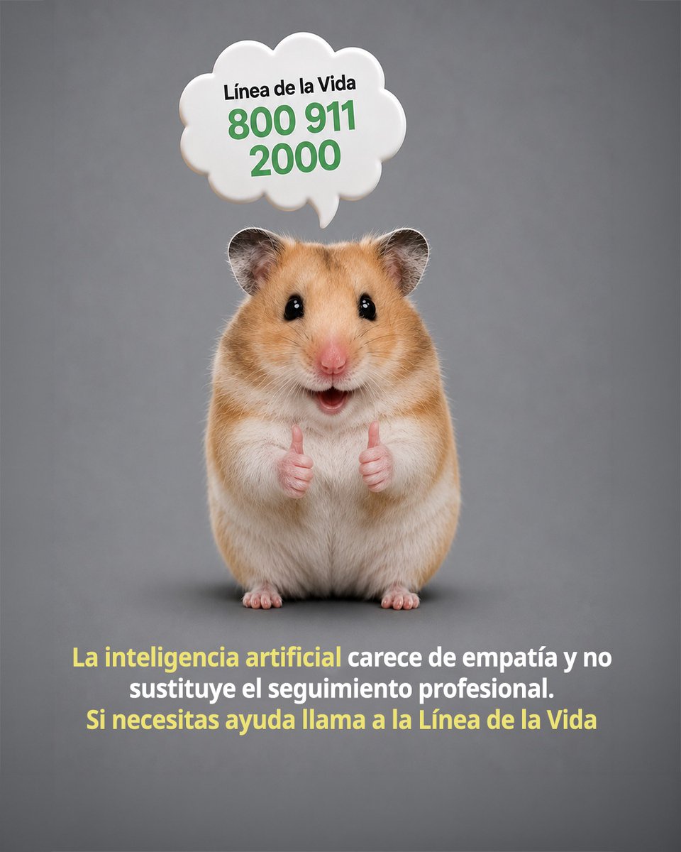 conasamamx's tweet photo. La IA puede responderte en segundos, pero carece de empatía y no puede manejar una crisis emocional. 🤖❌

Para un diagnóstico, tratamiento o un abrazo en momentos difíciles, el acompañamiento humano es insustituible.

Si necesitas apoyo profesional o estás pasando por un momento difícil, comunícate con especialistas:
📞 Línea de la Vida: 800 911 2000 💬 Atención gratuita y confidencial las 24 hrs.

#SaludMental #IA #CONASAMA