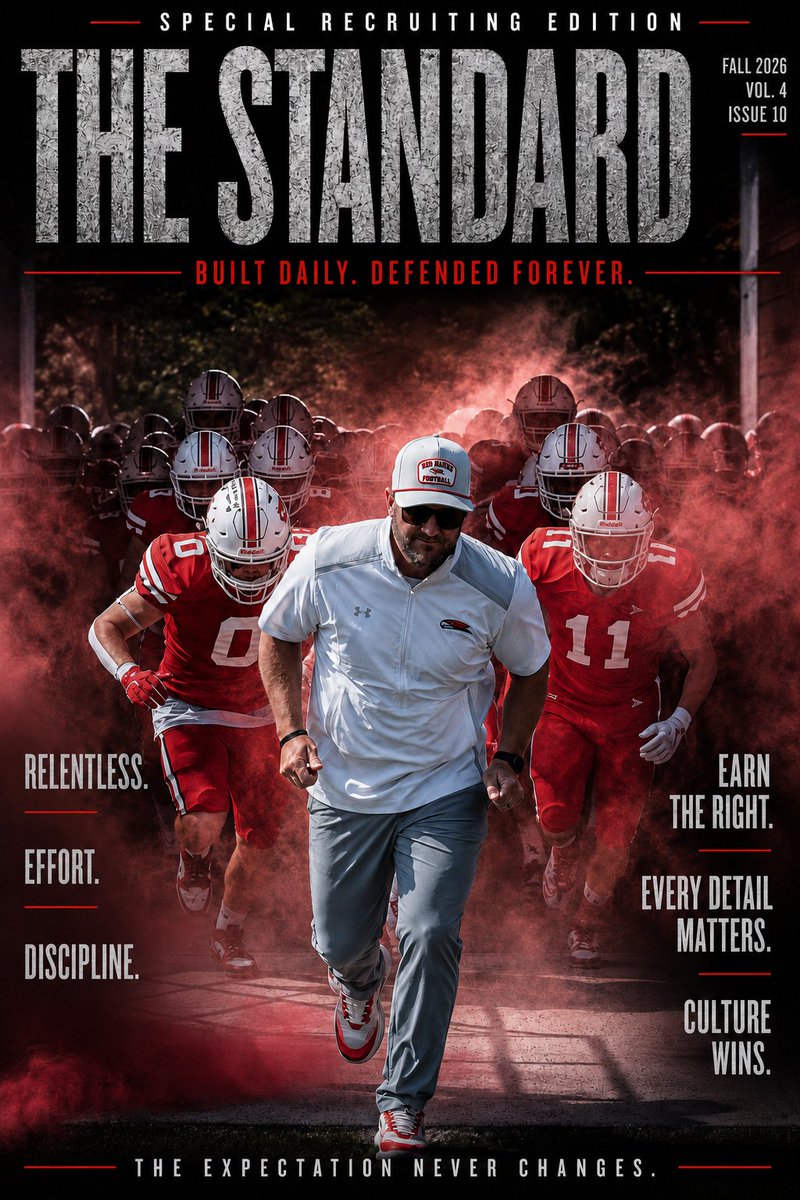 RiponRedHawkFB's tweet photo. NOW AVAILABLE:

𝐈𝐬𝐬𝐮𝐞 #𝟏𝟎: 𝐓𝐇𝐄 𝐒𝐓𝐀𝐍𝐃𝐀𝐑𝐃
Culture isn't what we say.
It's what we do every day.

Relentless. Effort. Discipline. #BeRed🔴⚪️ https://t.co/1iMwmNXRiH
