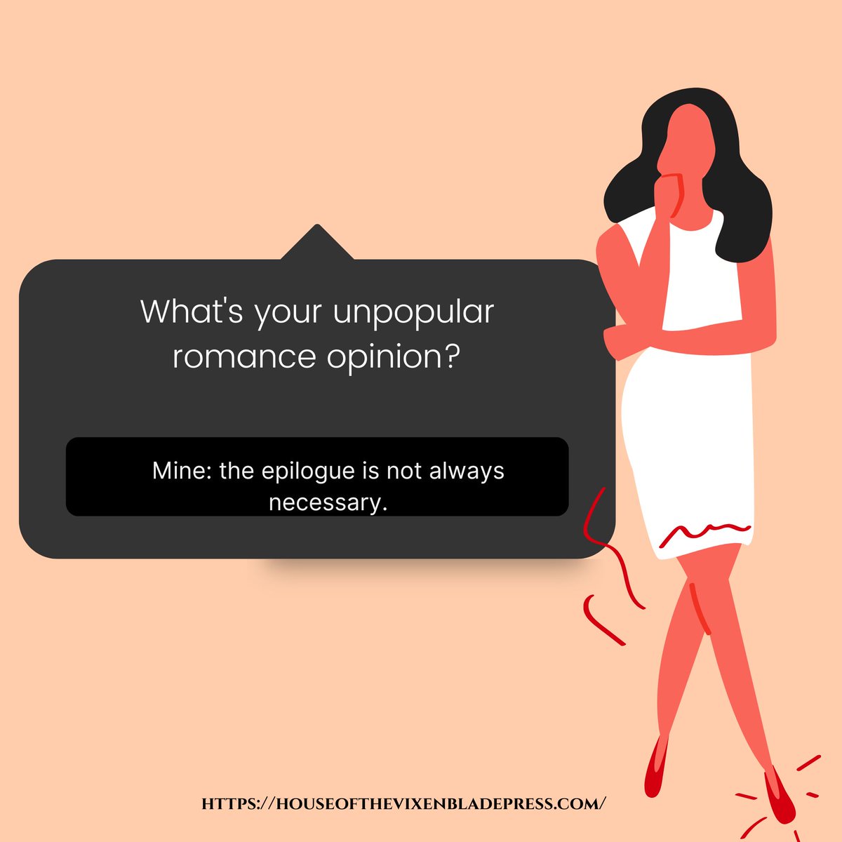 BAFreely's tweet photo. Unpopular opinion: the epilogue isn't always necessary. HFN with the door left open is sometimes more romantic than tying it all up with a wedding and two kids. Come at me.

#RomanceAwarenessMonth #UnpopularOpinion #RomanceReaders https://t.co/14CBAvJ14G