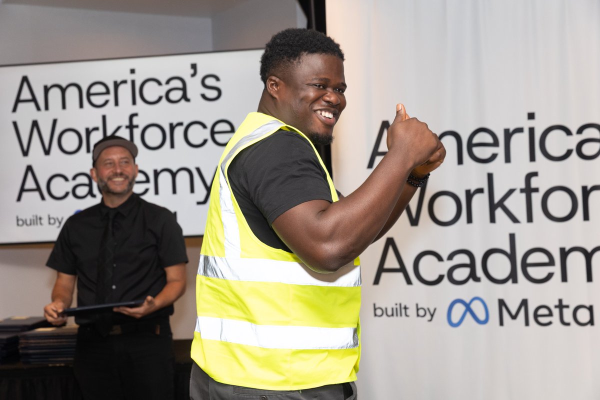AmerWorkAcademy's tweet photo. The first graduating class of America's Workforce Academy is here! 🎓

In 4 weeks, they earned a credential and the skills to build the infrastructure powering American AI — so they are job site ready.

Congrats, Indianapolis &amp; Columbus grads! 👉 https://t.co/mRzAuIeocG https://t.co/HIgw7pXEET
