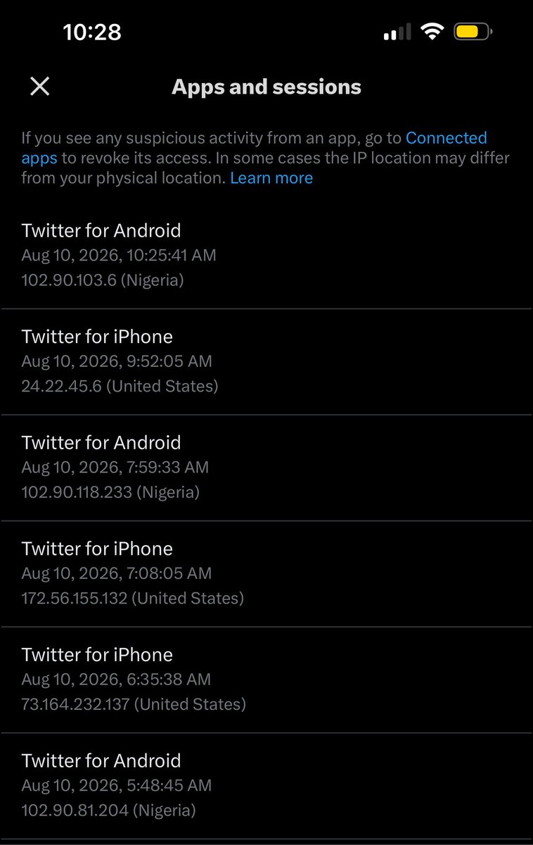 resistingflocks's tweet photo. X (Elon Musk) is giving access to Nigerian hackers to mess with my account because someone explain to me how they’re still able to log into my account after I changed literally everything AND I’ve added multiple security codes. No third party apps are connected either. https://t.co/rcotcvtwHH