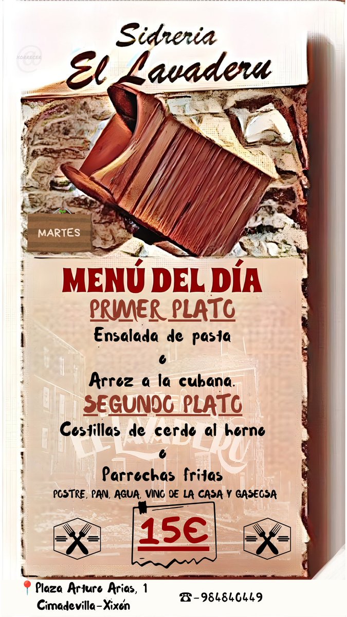elavaderu's tweet photo. 🍽️ Menú martes 11-8-2026 🍽️ #cimadevillagijón #Xixón #Gijón #Asturies💙💛 #Asturias https://t.co/y4afJ7YFsz