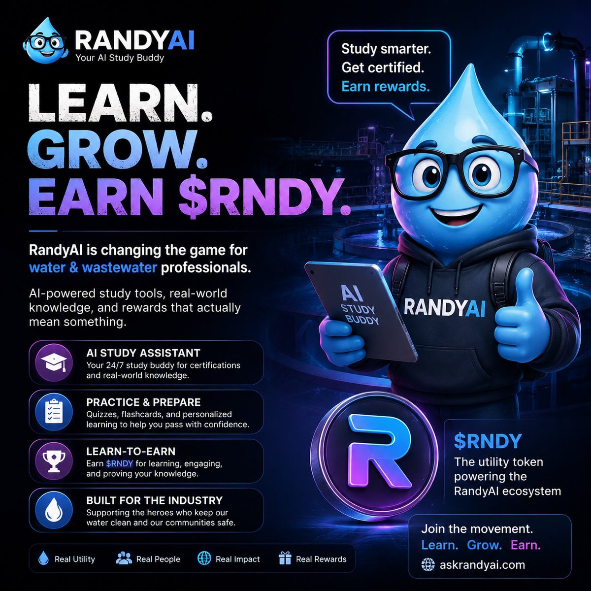 bigtobi12's tweet photo. What if learning a real-world skill could actually put something back in your pocket?

That’s the idea behind @RandyCoinAI .

Instead of building another crypto project around empty hype, RandyAI is bringing AI into the water and wastewater industry  helping operators learn, prepare, test their knowledge, and improve their skills.

And there’s a crypto layer on top of it.

The more you learn and participate, the more opportunities you have to earn through the ecosystem.

AI. Education. A real industry. On-chain rewards.

That combination deserves more attention than it’s getting.

Worth watching https://t.co/91q4zybPXM

$RNDY 🧠💧