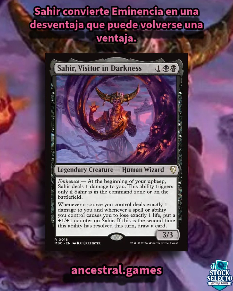 Ancestral_Games's tweet photo. 🔥 Sahir rompe Eminencia en Commander: pierdes vida cada turno, pero la conviertes en contadores y robo 🩸📈 ¿riesgo o valor?
#AncestralGames #Commander #MTGÑ https://t.co/WpZmw5utK1