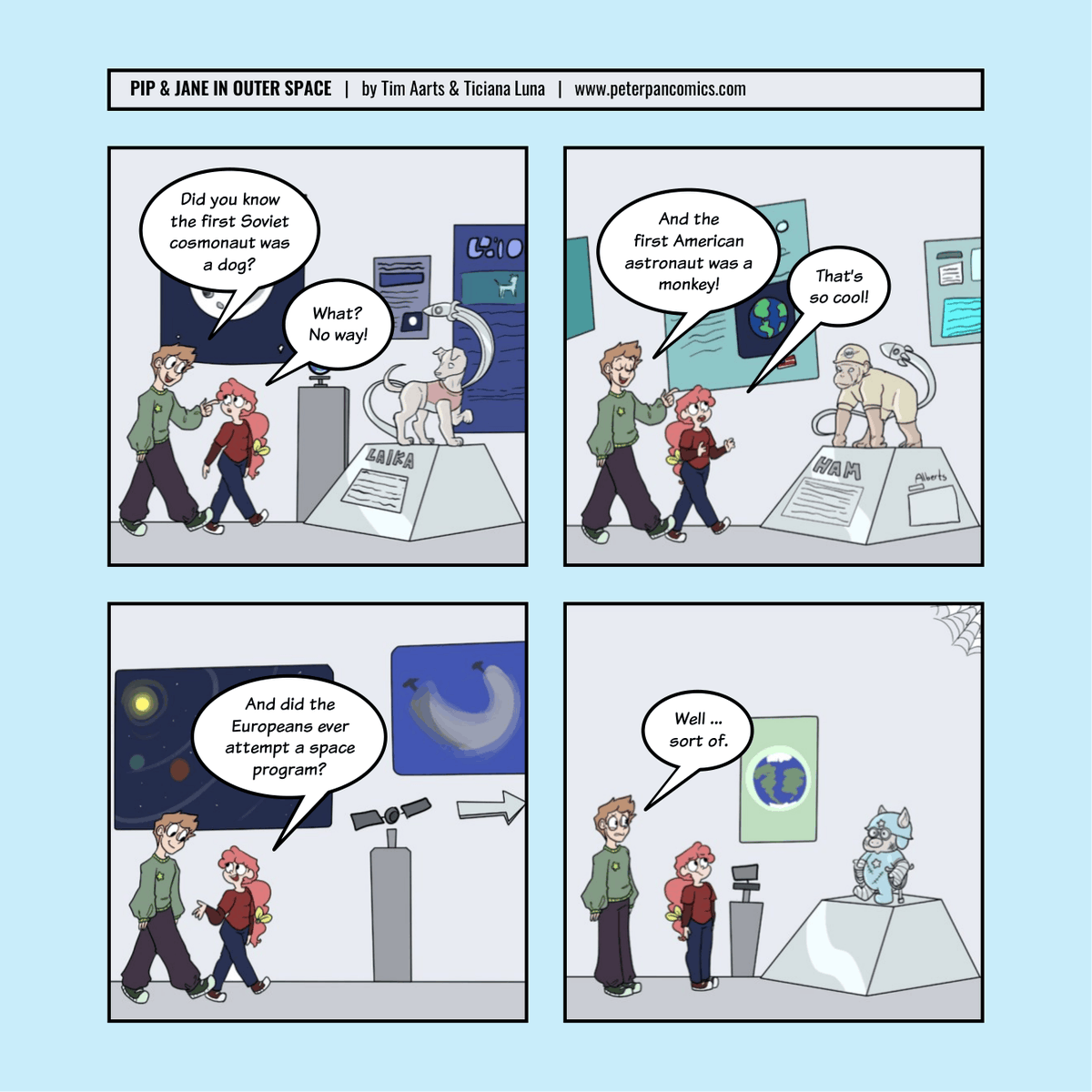 PeterPanComics's tweet photo. A small step for man. One giant leap for this little piggy.
Visit https://t.co/SNJFu8Ds65 now please! Oink!
#pipandjane #spacetravel #spacerace #laika #cosmonaut #ham #spaceham #astronaut #pig #piggy #scifi #sciencefiction #scifiparody #comic #comics #webcomic #webcomics https://t.co/1WnGkBRg3N