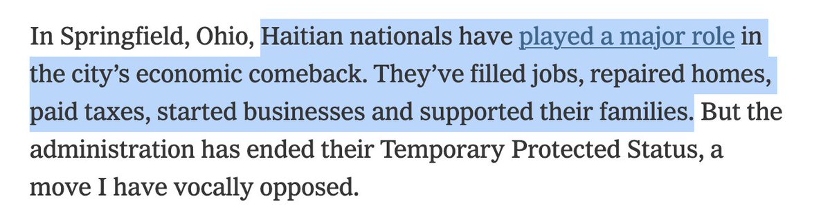 billybinion's tweet photo. Would you look at that? Ohio's Republican governor has an op-ed today crediting Haitians with reversing Springfield’s economic collapse. And here I'd been informed we need to "send them all back." 

So many armchair immigration pundits have zero clue what they’re talking about. https://t.co/Q0pGRAzyBx