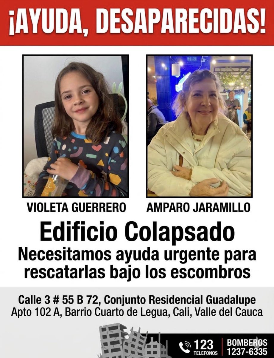Futbolfpc's tweet photo. 🚨 En CALI. POR FAVOR DIFUNDIR. 

Dos personas desaparecidas en el Conjunto Residencial Guadalupe Calle 3 # 55B - 72. https://t.co/du4onuyvLZ