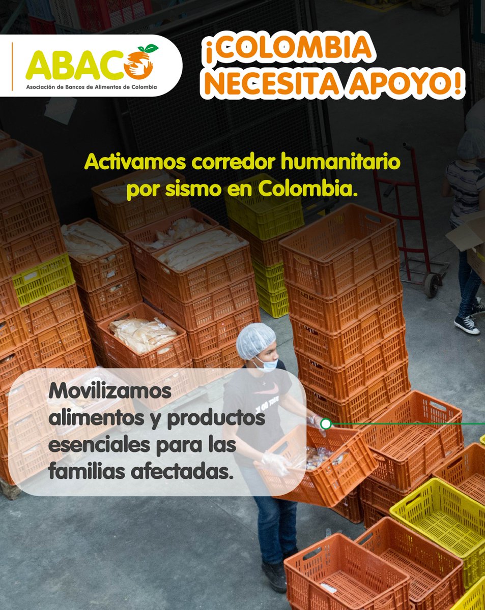 Abacocol's tweet photo. Desde la Asociación de Bancos de Alimentos de Colombia y los Bancos de Alimentos estamos articulando una respuesta para movilizar alimentos y productos esenciales hacia las familias afectadas en las zonas impactadas por la emergencia. https://t.co/KCZSu4KkmI