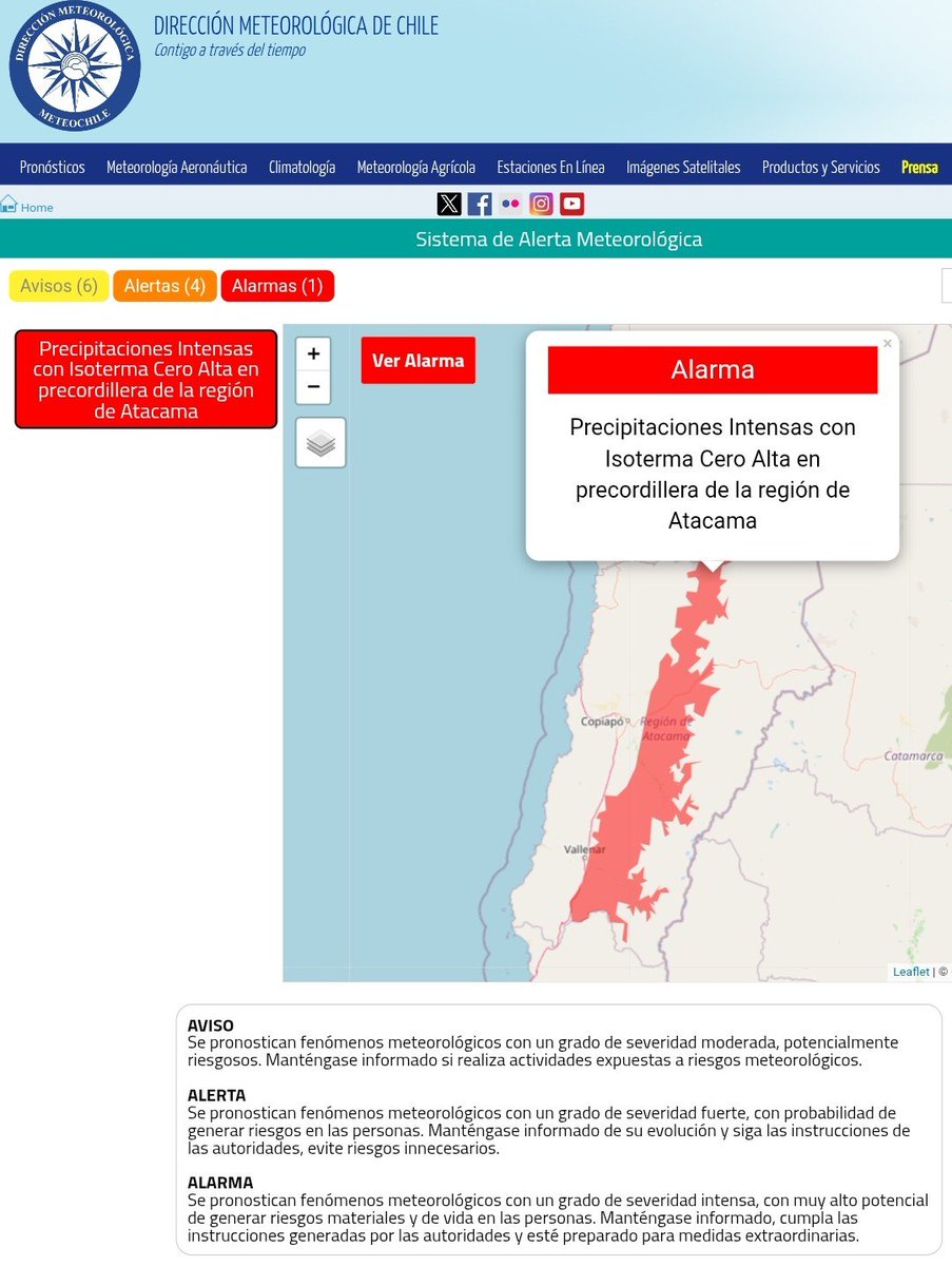 meteochile_dmc's tweet photo. 🚨 #ALARMA AAA7/2026
🌧️ #PRECIPITACIONES Intensas con Isoterma Cero Alta

📍 En precordillera de la Región de #Atacama

📅 Validez: Desde la mañana del martes 10 y hasta la noche del miércoles 12 de #agosto

⚠️ Sigue las recomendaciones de las autoridades @Senapred y recuerda revisar el pronóstico y Alertas oficiales para 🇨🇱 en la APP #Meteochile y la web 🔗https://t.co/mKBiKzxjEF
 #invierno