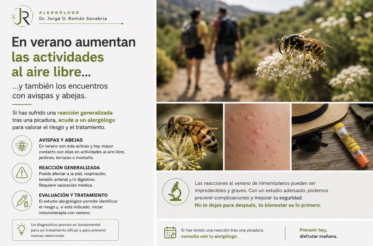 DrJorgeRoman's tweet photo. 🐝 Este verano, disfruta al aire libre con seguridad. Ante una reacción generalizada, consulta con tu alergólogo.

#Alergia #Himenópteros #Verano https://t.co/kP6yxXRMRA