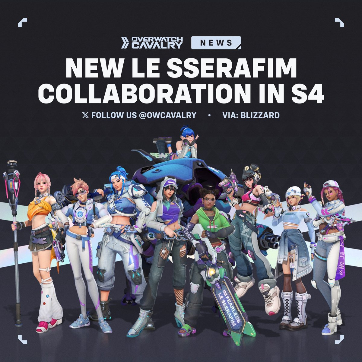 OWCavalry's tweet photo. New #Overwatch x LE SSERAFIM Collaboration 💿

Another wave of K-pop inspired skins appears to be on the way, with a fourth collection inspired by the iconic girl group expected during Season 4.

Which heroes do you want to see? 💭 https://t.co/3jrnrV8B3S