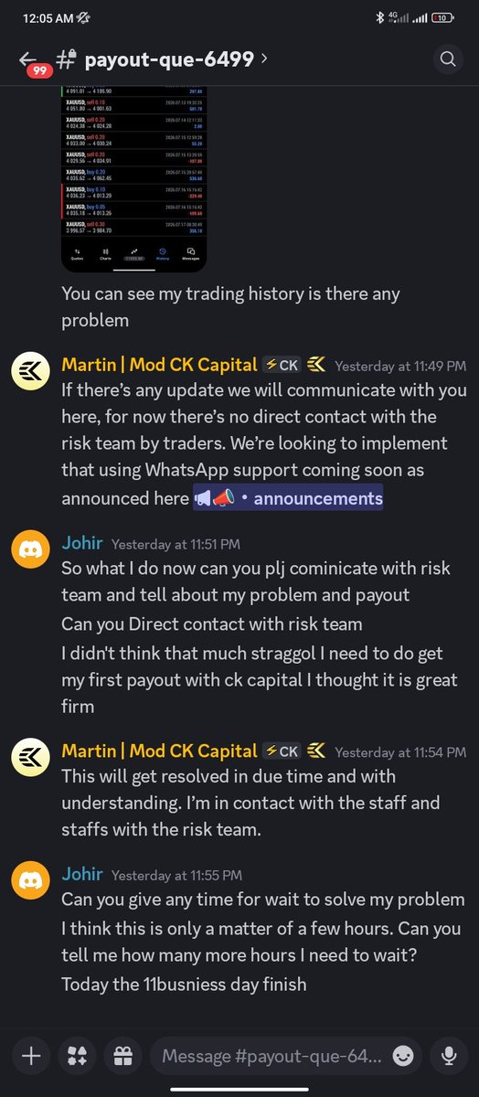mjtrader_'s tweet photo. @wannabechamp @ckcapitaluk_ you guys need to see my payout issue. It’s been 13 business days with no payout or email. Support keep says it’s still under review despite the 10-business-day timeframe. Kindly check my case. https://t.co/TOq2UMF4zv