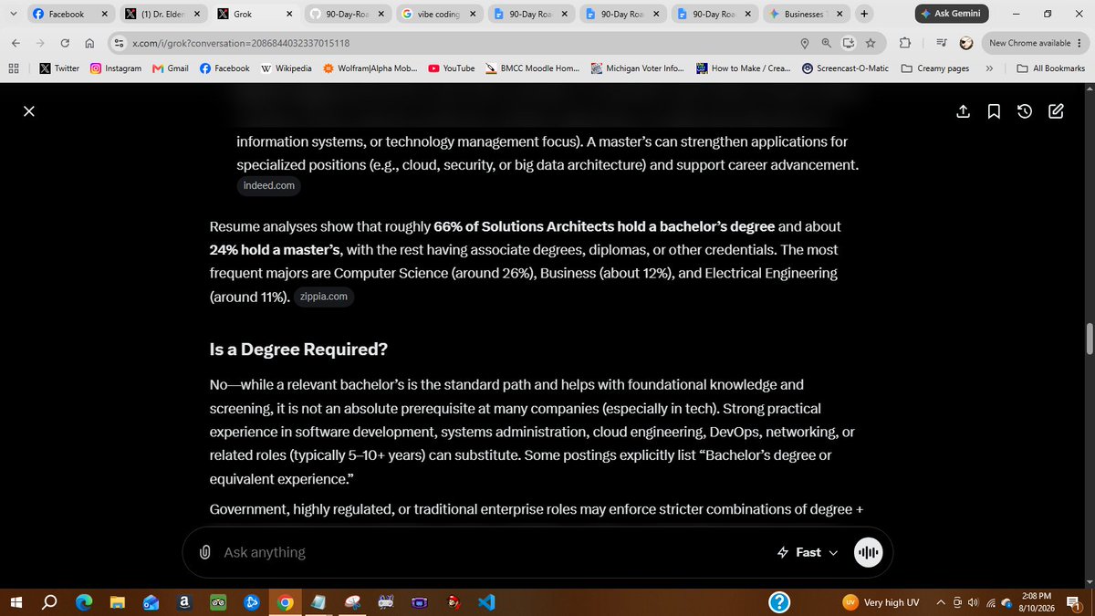 wayne_effect's tweet photo. "Most employers prefer or require a bachelor’s degree in a relevant field for Solutions Architect roles, though it is not always strictly mandatory." https://t.co/hdwYdzIoi9