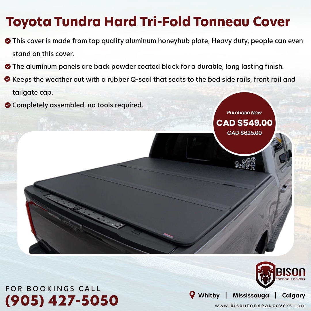 bisoncover's tweet photo. Your Tundra deserves serious protection. 💪
Go Bison Hard Tri-Fold.
🔒 Cargo protection
🔄 Quick bed access
💪 Rugged construction
🌧️ Ready for Canadian weather
Toyota Tundra + Bison = Built for the road. 🇨🇦
🌐 https://t.co/5pnYkgD0Oi
📞 (905) 427-5050

#ToyotaTundra #HardTriFold https://t.co/0Qt759J1J4