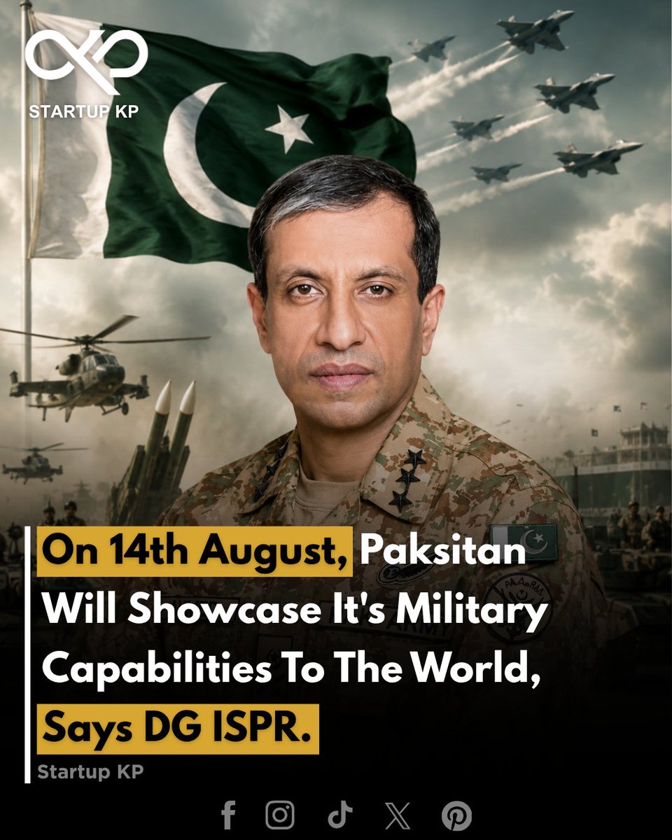 theStartupkp's tweet photo. Pakistan is set to showcase it's military capabilities to the world on August 14, according to DG ISPR.
#thestartupkp #14thAugust #IndependenceDay #DGISPR #PakistanArmy #PakistanAirForce #DefenceTechnology #LatestNews https://t.co/0FxZIJShV0