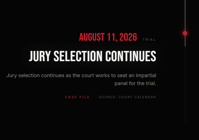xyz_billy's tweet photo. Update: Removed the old stream and updated timeline event. 

next date: AUGUST 11th 
jury selection continues

judge said overall trial is expected to last around a month to five weeks

Keffe D potentially facing a first-degree murder conviction in this case which is massive

right now we’re basically at the setup. The biggest headlines will likely come once the trial gets underway and witnesses begin testifying

once recognizable names start appearing in testimony, expect this case to explode and have Elon interaction, etc.

100k floor here is great imo since everyone on this chain is just trenching and not holding, the whole month of august will be 2Pac trial so I'm not worried, this is literally the biggest case since OJ Simpson

$2Pac