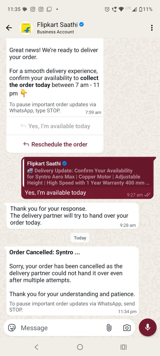 10Chatterjee's tweet photo. Thank you @flipkart for your best service. Your AI service is the best in the world. Better than ChatGPT and Google Gemini. switching to @amazon permanently. https://t.co/9GYRet0PKs