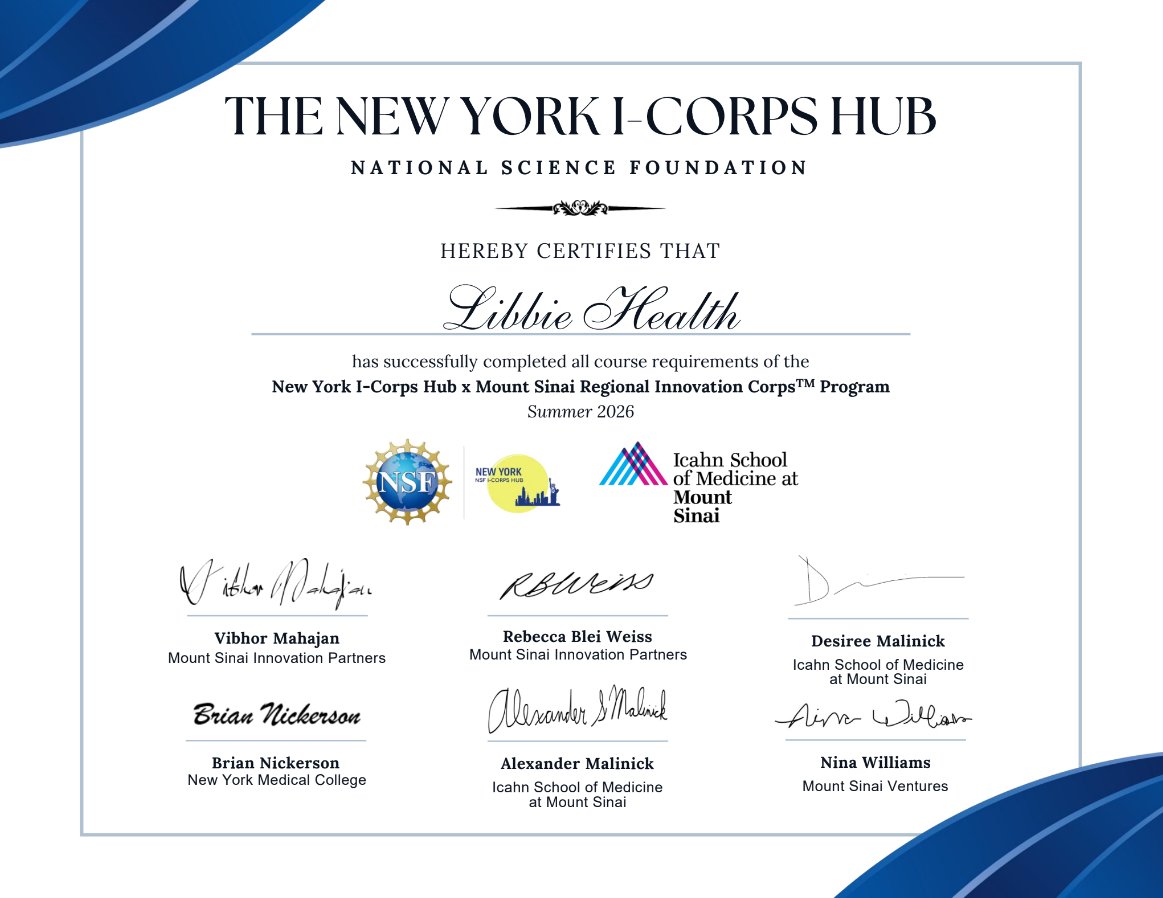 TapwithLibbie's tweet photo. We're excited to have completed the @NSF Regional I-Corps Program at @IcahnMountSinai! 🎉 We’re eager to talk with more women, HR/benefits leaders, brokers, and clinicians. DMs open. #NSFIcorps #WomensHealth https://t.co/byjTyzkqCY