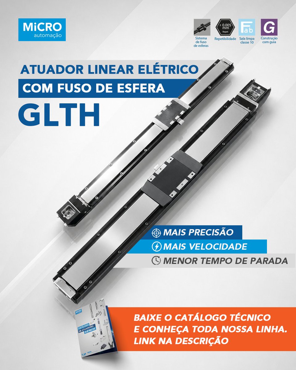 MicroAutomacao's tweet photo. Falta espaço na máquina ou tempo para projetar?
O atuador GLTH resolve isso entregando fuso de esferas e guia linear já integrados em um módulo de perfil super baixo.

👉 Acesse o link, baixe o catálogo técnico e conheça toda nossa linha! 🚀

https://t.co/FxIBlm0qDe https://t.co/adH5eUQAC5