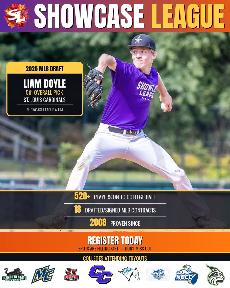 showcase_league's tweet photo. Up to 8 colleges committed to attend on Aug 22nd! 

Have you registered yet? 
@NHTeamBlack @nhteampurple @MATeamNavy @TheBABoys @CoachTrotta @ShowBBA @Tpacheco24 @tdlunn93 

#GetSeen #showcaseLeague #FallBall #CompeteLocal #GetRecruited https://t.co/qFsaYG03Vs