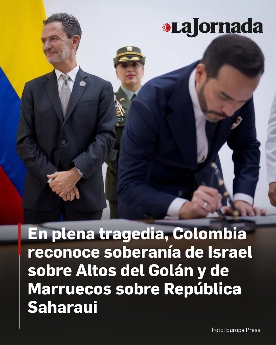 lajornadaonline's tweet photo. En plena tragedia por el terremoto en Colombia, el gobierno de Abelardo de la Espirella decidió reconocer la soberanía de Marruecos sobre la República Árabe Saharaui Democrática (RASD) y de Israel sobre los Altos del Golán, territorio sirio ocupado de forma ilegal.

Más en La Jornada: https://t.co/NanqY8fHdX