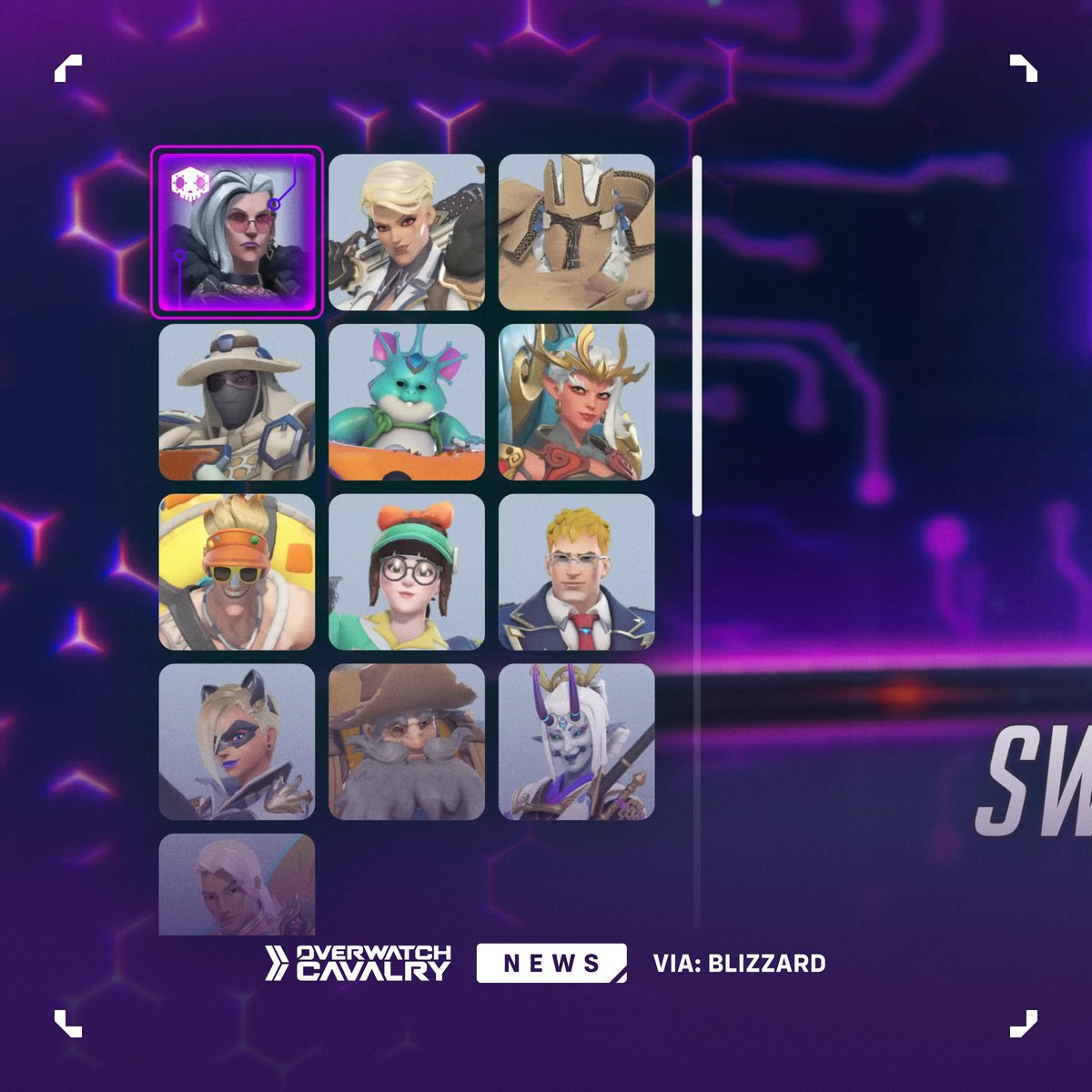 OWCavalry's tweet photo. First Look at the Swap Pool in #Overwatch 🔄

With the Premium Battle Pass, players can choose to replace one of the season's skins with any other eligible skin available in the swap pool.

Will you be using your swap? 💭 https://t.co/2kAUBdIvV5